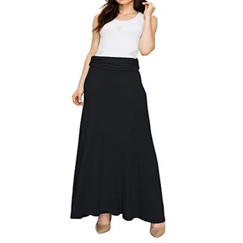 

2019 Women Elastic Waist Modal Pleated Vintage A-line Long Bodycon Solid Gypsy Skirts Hips Thin Summer Vestido