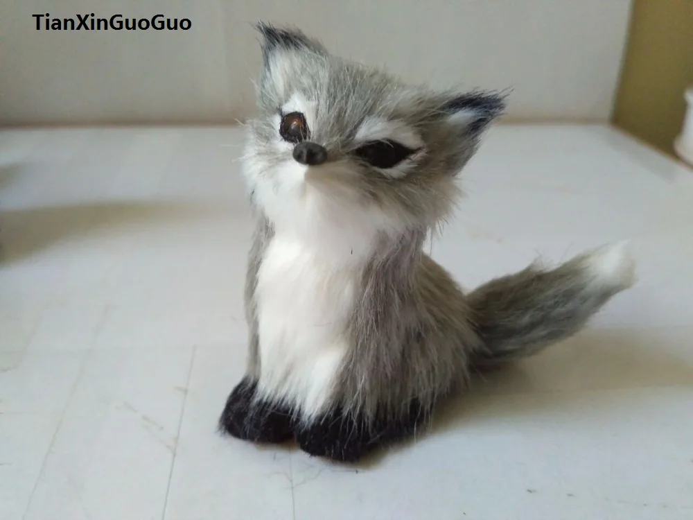 

gray squatting fox hard model polyethylene&furs fox mini 7x5x7cm prop ,home decoration gift s1705