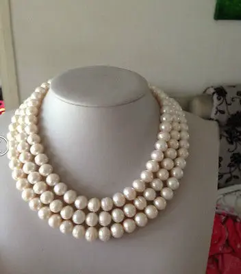 

FREE SHIPPING>>>@@ > N1494 triple strands 10-11mm south sea white pearl necklace