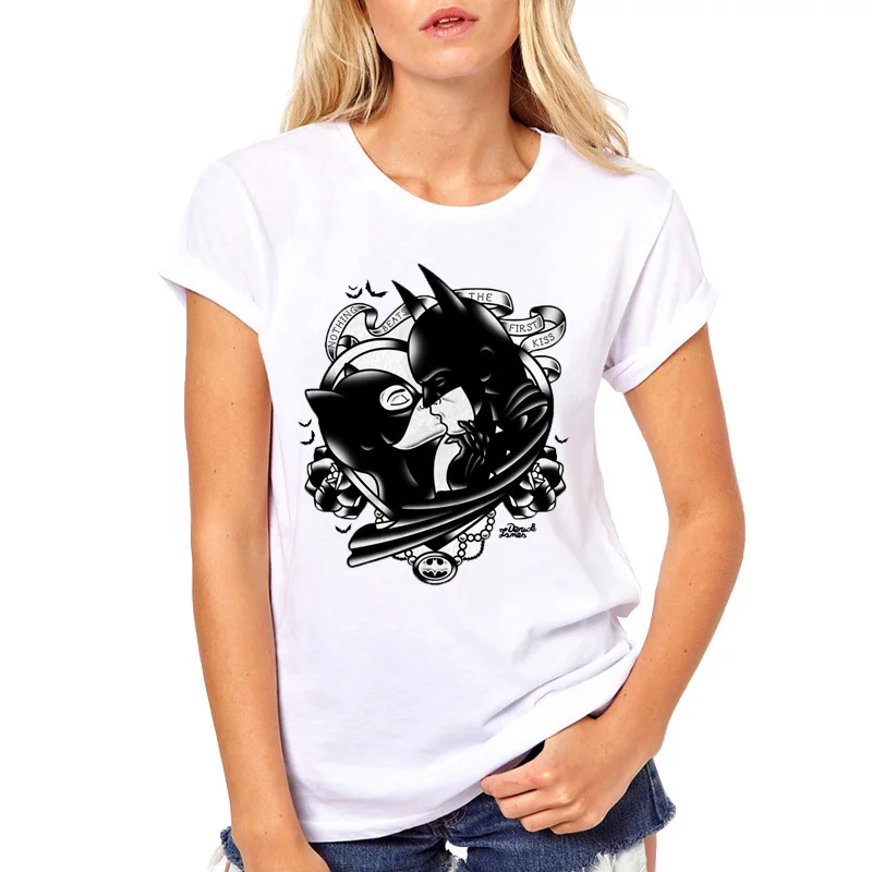 

WVIOCE New Funny Short Sleeves Women T Shirt Fashion Kiss Couple Shirts Casual Wome Tshirts Cotton Women O Neck Short Sleeve Tee