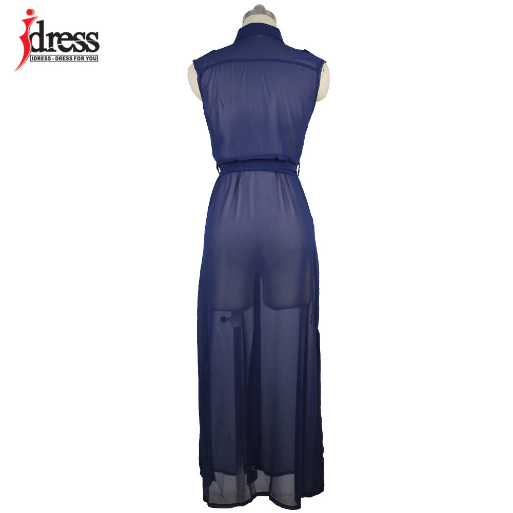 IDress Big Size Hot Loose Sleeveless Beach Dress Women Sexy Open Chiffon Dresses with Belt Casual Ladies Office Wear Drop Ship (6)