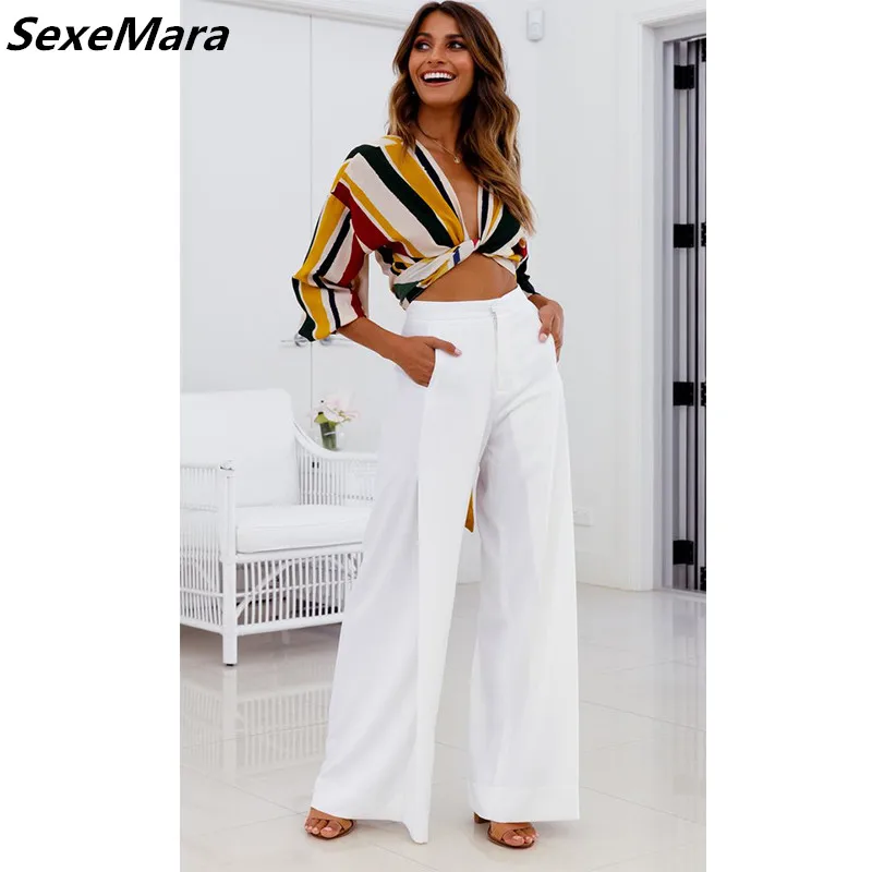 

Causal Women summer Pants 2018 Wide Leg Pants Loose Straight Trousers Long Female fashion high-waist Plus Size Trousers
