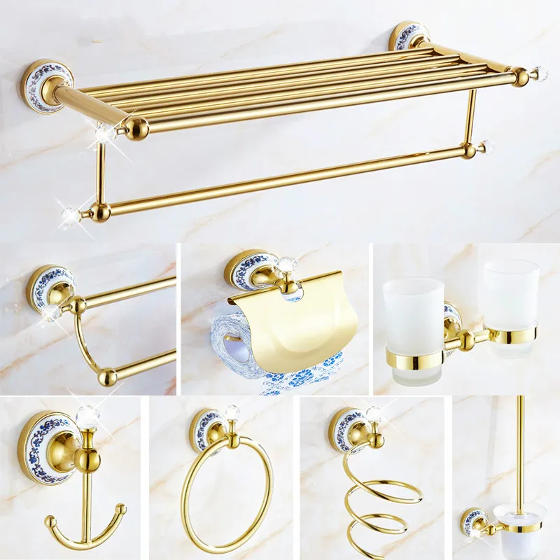 Аксессуары для ванной комнаты Набор Золотой Европейский кристалл аксессуары для ванной набор 8 предметов в одном наборе
