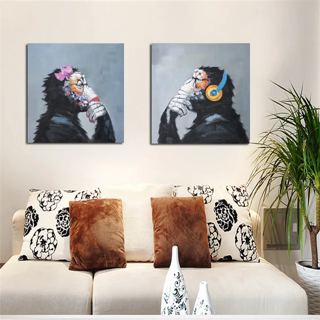 Print Modern Abstract Thinking Monkey With Headphone Cartoon Canvas Painting Animals Funny Wall Art Home Decor Print Modern Abstract Thinking Monkey With Headphone Cartoon Canvas Painting Animals Funny Wall Art Home Decor