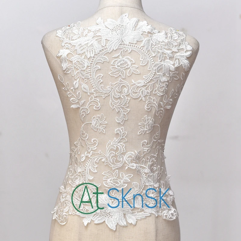 

Whole Back Lace Fabric Ivory Embroidered Bodice Lace Applique Wedding Dress Dentelle for Needlework DIY Sew Patchwork Lace Trim