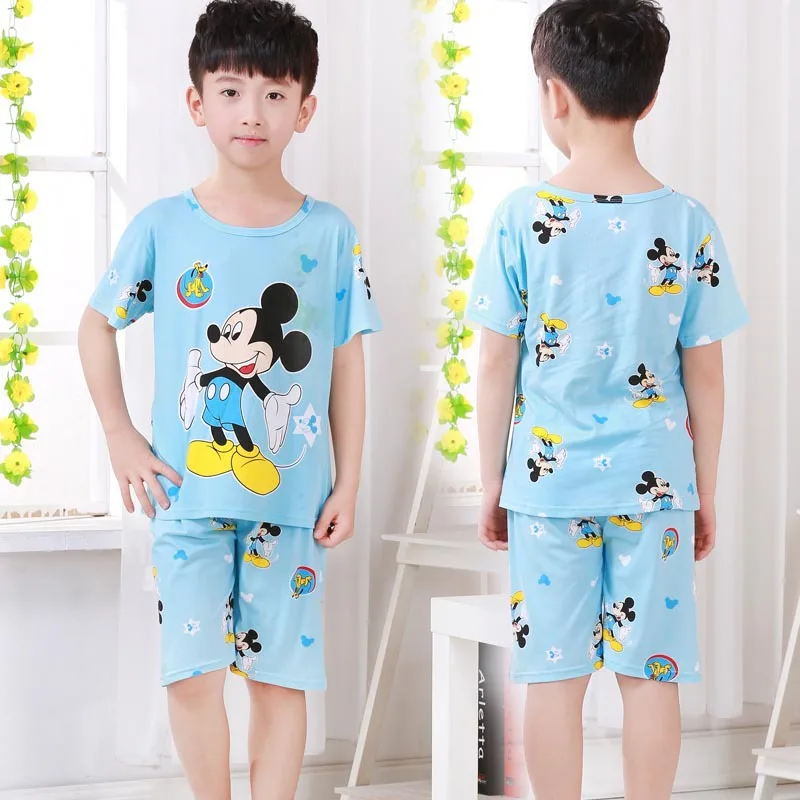 Комплект летней детской домашней одежды Принцессы Диснея, одежда для сна для девочек, детская пижама, штаны+ пижама, топ для мальчиков с Микки Маусом, ночная рубашка
