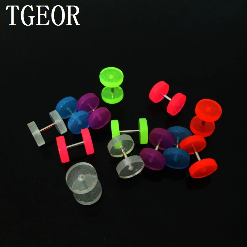 

1 pair piercing body jewelry 8mm illusion cheaters mixed Colors UV Acrylic glow in the dark ear Fake Plugs