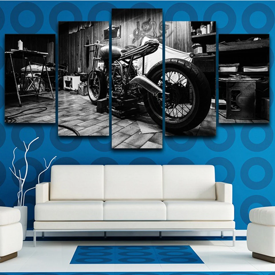

Living Room HD Printed Modular Canvas Posters 5 Panels Vintage Motorcycle Framework Wall Art Painting Home Decoration Pictures