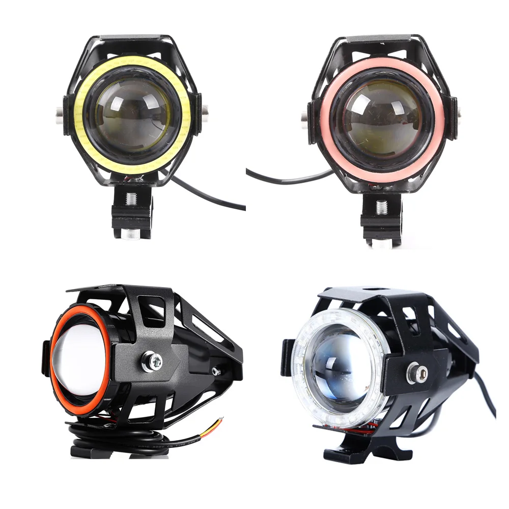 2pcs Motorcycle LED Headlight Fog Light with 1pc switch as gift for U7 125W 3000LM Devil Angel Eye DRL Moto Spot light (1)