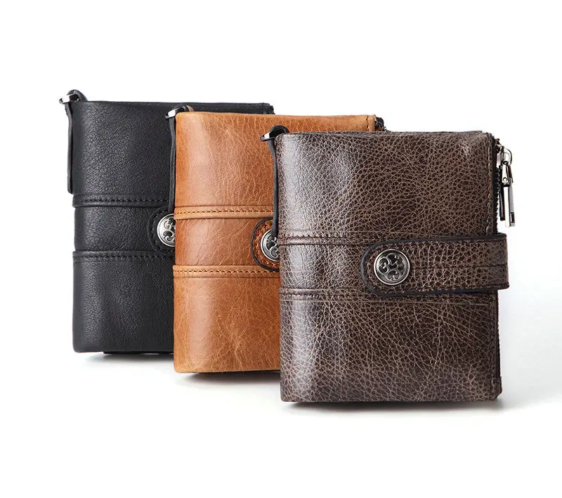 GENODERN Double Zipper Men Wallet of Hasp Design Genuine Leather Short Wallet for Men with Coin Pocket New Male Purse