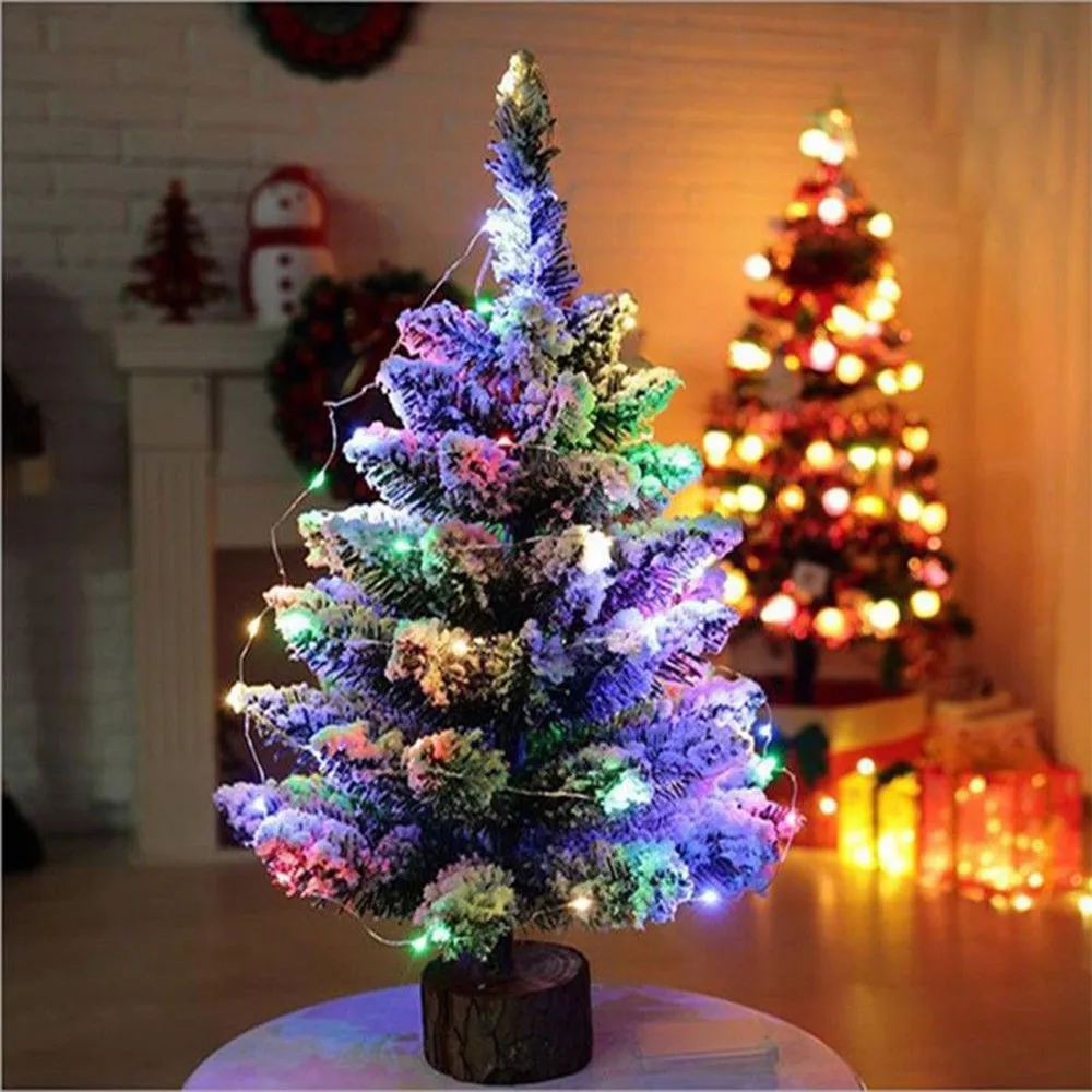 Snowy Christmas Tree Set Solid Wood Foot with LED Spherical Light Mini