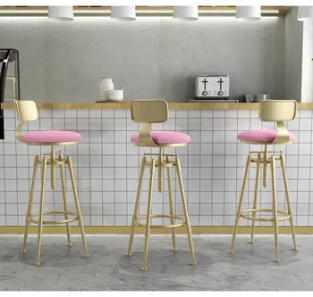 

Nordic Goldend Metalic Bar Stools Modern Minimalist lifting Barstool with Back Fashionable Counter Chair Multicolor