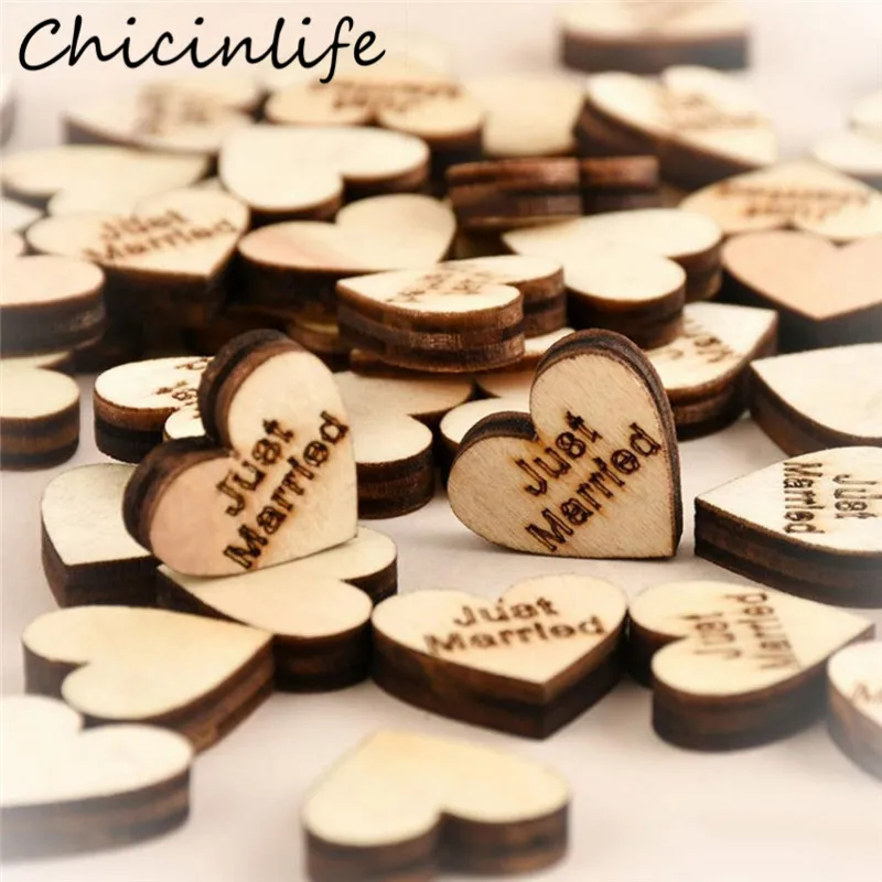 Chicinlife 50 шт 20 мм деревенский деревянный просто замужний Любовь Сердце Конфетти