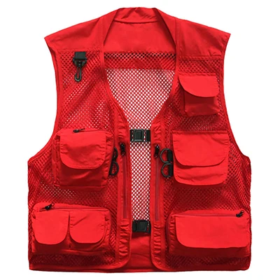 Быстросохнущий сетчатый тактический жилет, Сверхлегкий рыболовный жилет, теплый военный туристический жилет, мужские жилеты с несколькими карманами - Цвет: red