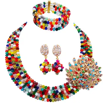 

Multicolor African Beads Jewelry Set 2018 Nigerian Wedding African Beads for Brides Party Bridal Jewelry Set 5C-DS013