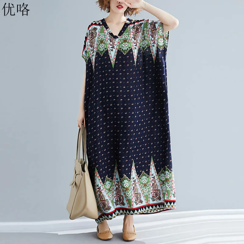 

Plus Size 4XL 5XL 6XL Bohemian Dresses For Women Summer Maxi Dress Vintage Sundress Big Size Loose A Line Long Beach Dress 2019