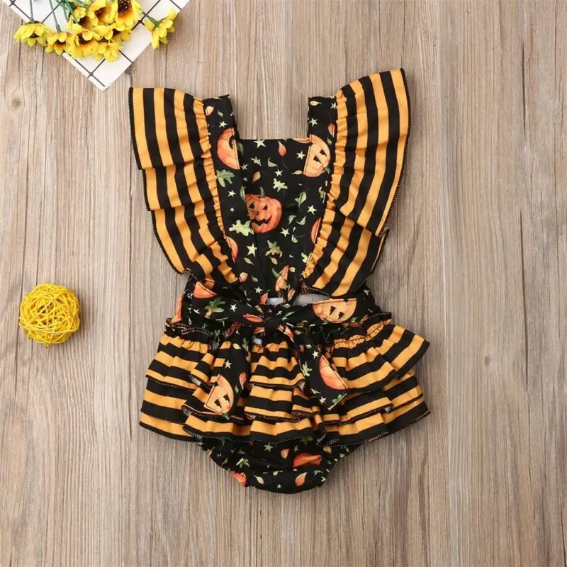 Baby Summer Clothing Halloween Infant Kids Baby Girl Boys Pumpkin Bodysuit Ruffles Short Sleeve Jumpsuit Newborn Clothes