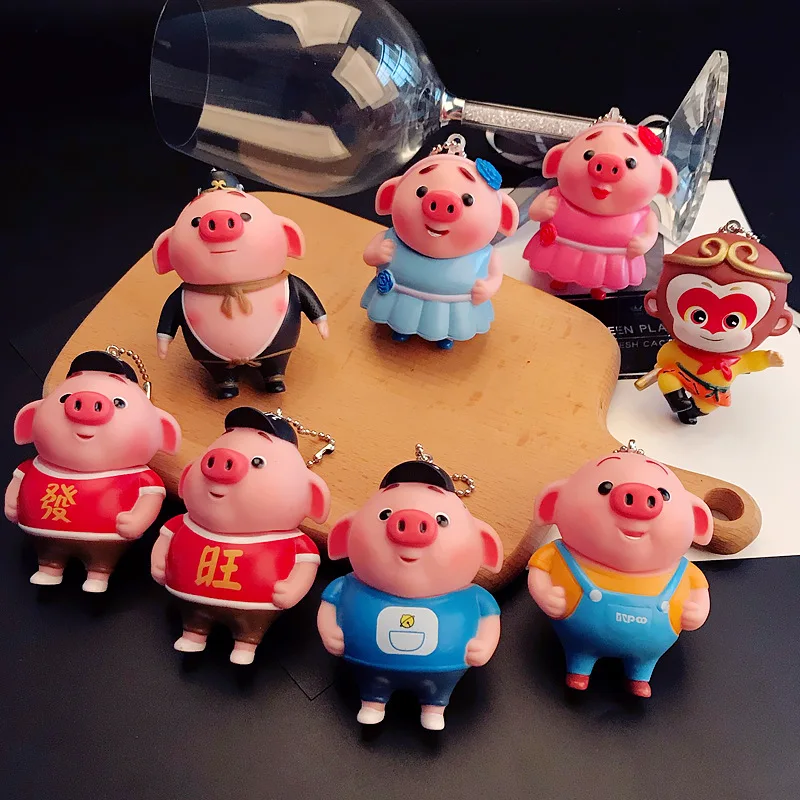 

Mix Design Creative cute pig Keyrings 3D Key Chain Hand-painted Craft Car Keychain Key Holder Bag Pendant Accessories