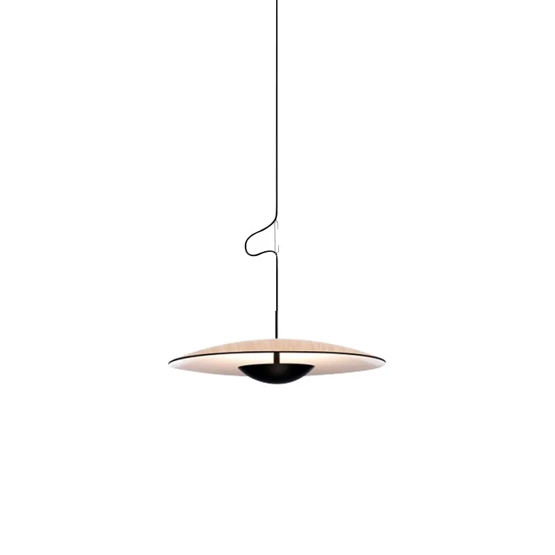 

UFO Inspried Hanging Lights / 60cm Round Shade with Upper Appearance of Black or Natural Wood Color