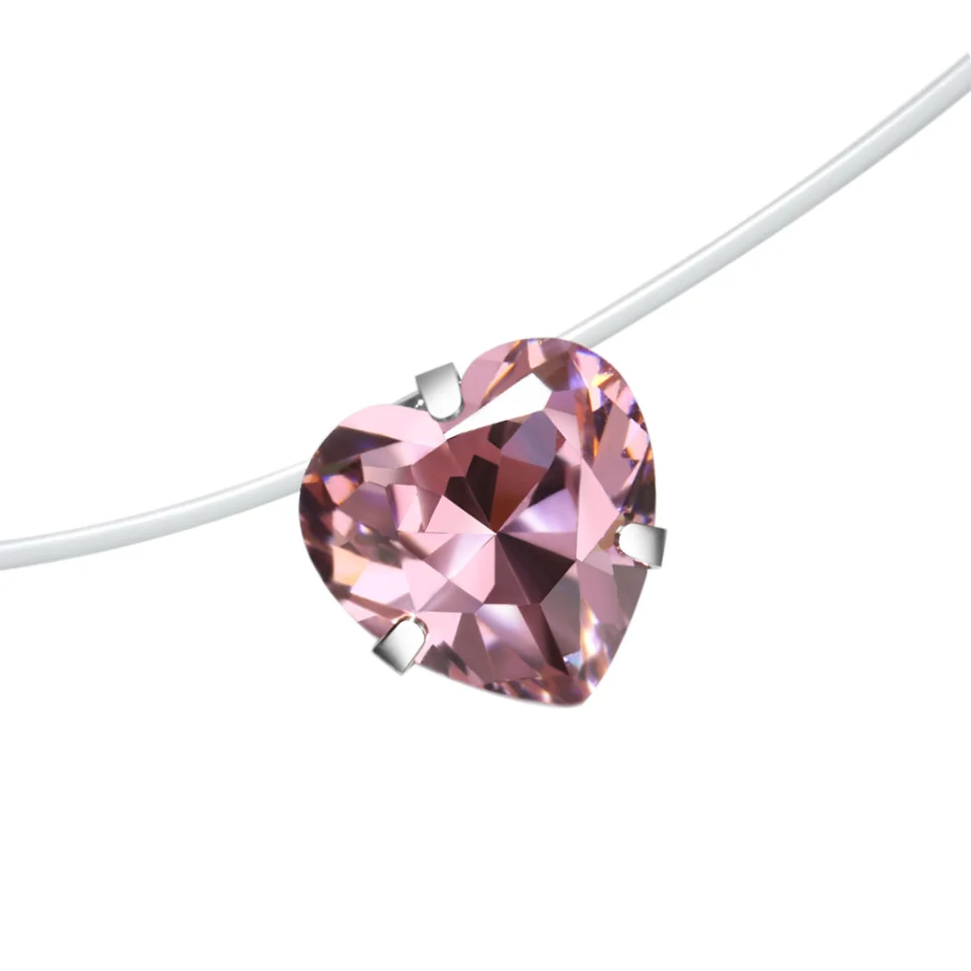 Fashion Elegant Crystal Heart Shaped Pendant Necklace Fishing Line Invisible Clavicle Chain Women's Necklace Simple Jewelry Gift