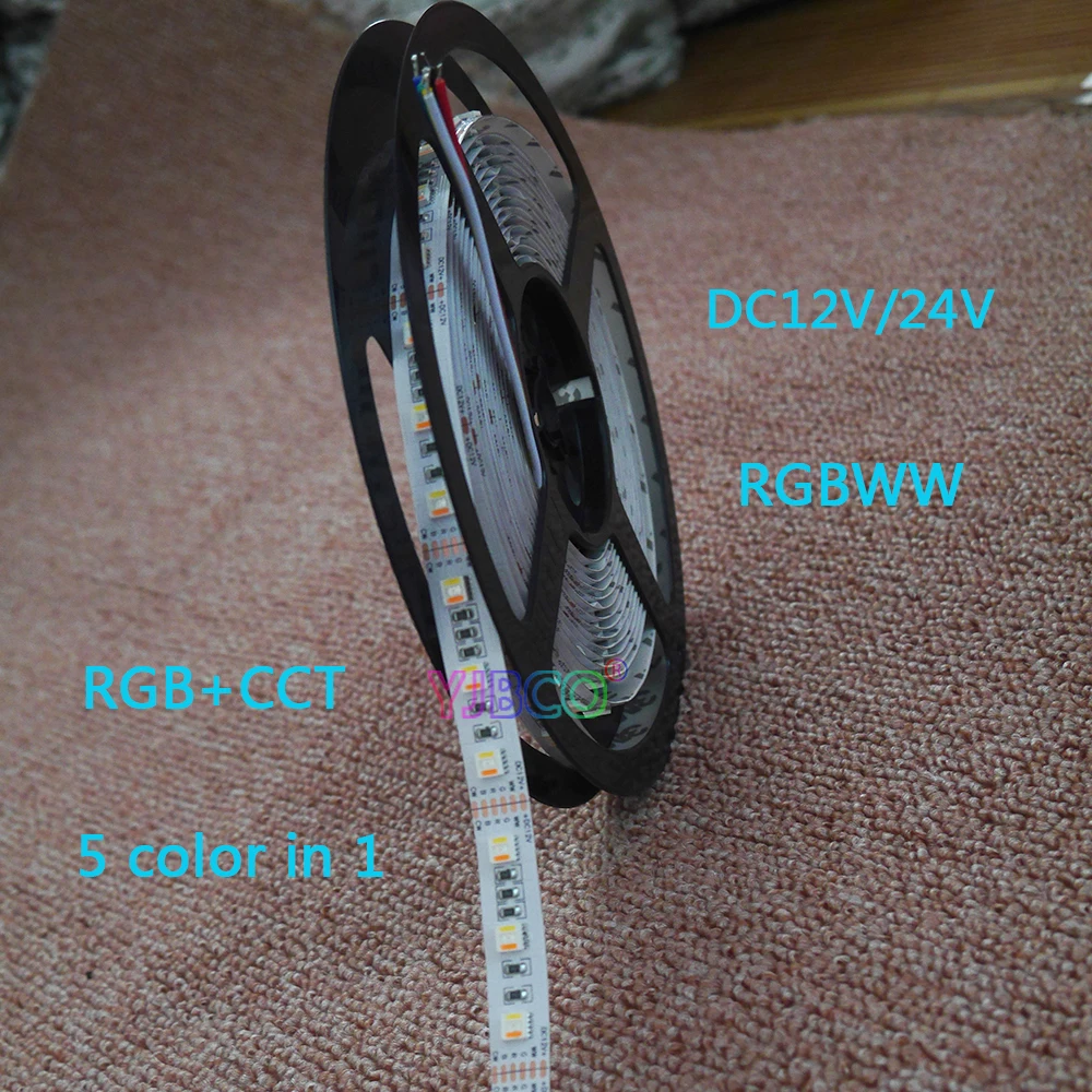 #cheap 5M DC12V 24V RGBWW 5 color in 1 led chip LED Strip,SMD 5050 flexible light RGB+cool White amp;warm white,60Leds m IP30 67