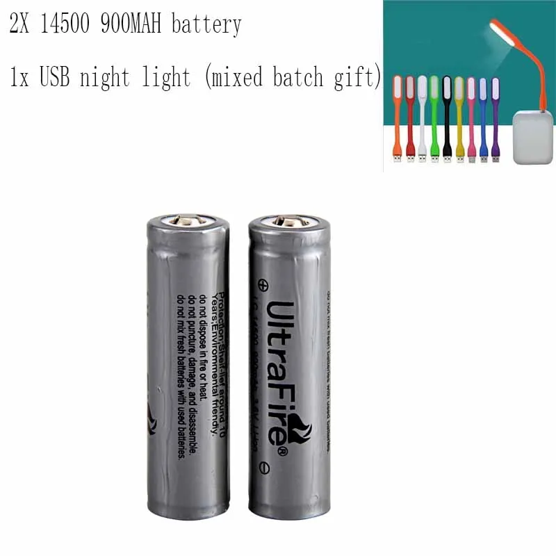 UltraFire 14500 3,6 V 900mAh перезаряжаемые литиевые батареи с защитой фонарь Зарядка банк батарея luz USBLED ночь