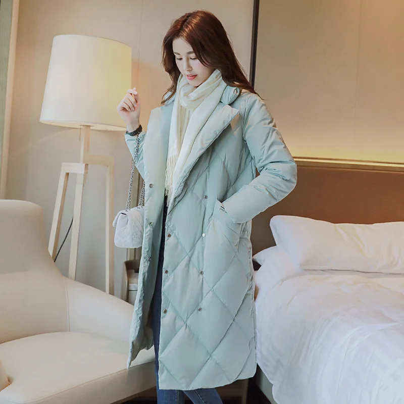 HIJKLNL 2017 New Long Down Jacket Women Down Coat Winter Parkas Women Duck Down Jackets Turn Down Collar Abrigos Mujer HB292