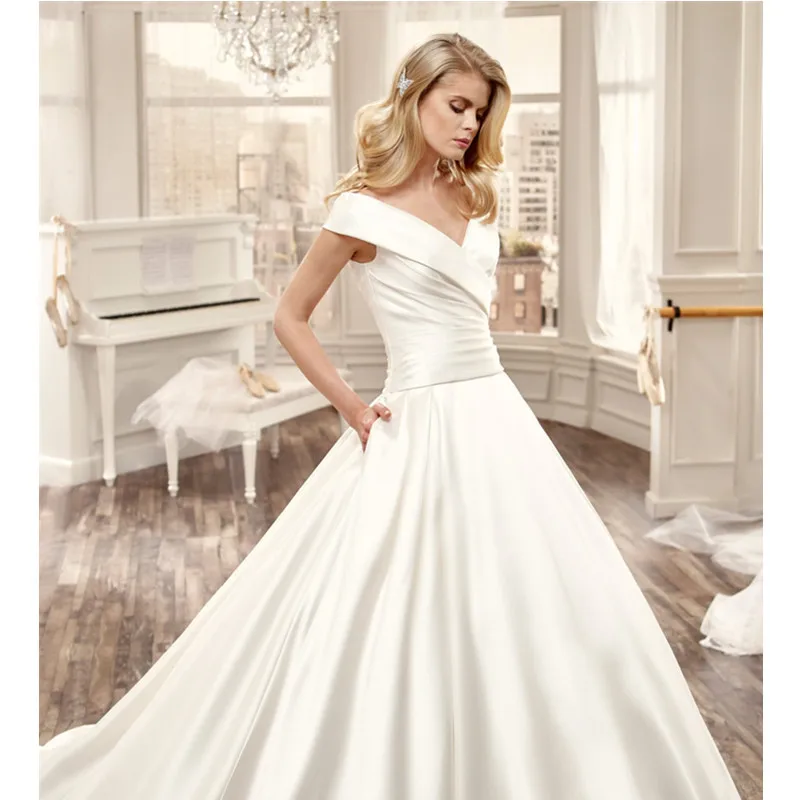 Attractive Nifty V Neck Bridal Gowns Glossy Satin Wedding Dresses Attractive Nifty V Neck Bridal Gowns Glossy Satin Wedding Dresses Ivory Dress 2016 Al W9 Vestido De Noiva In From Weddings Events