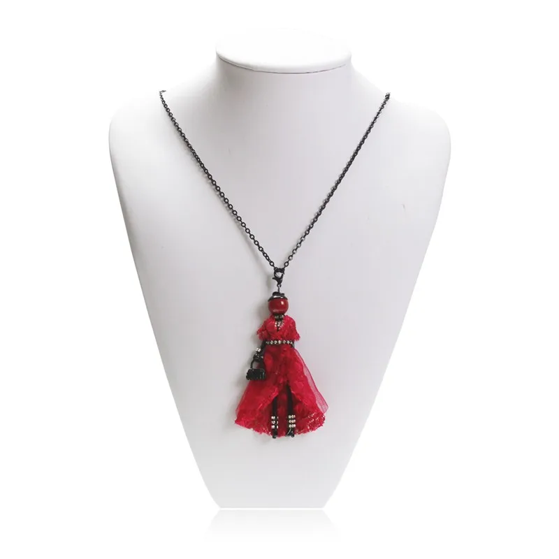 Модное красное платье для девочек, Кукольное ожерелье, черная сумочка, ретро игрушечная статуэтка, свитер, ожерелье, ювелирные изделия со стразами, колье, женские вечерние