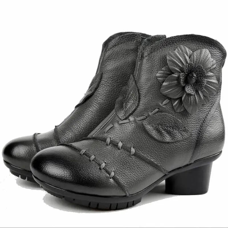 Mano B1875 De A Pieles Niza Auténtico Mujeres Mujer Cuero Gris Chaussure Nieve rojo Señora Hechas Botines Casual Calidad Animales Alta Botas ZnqZUwf7