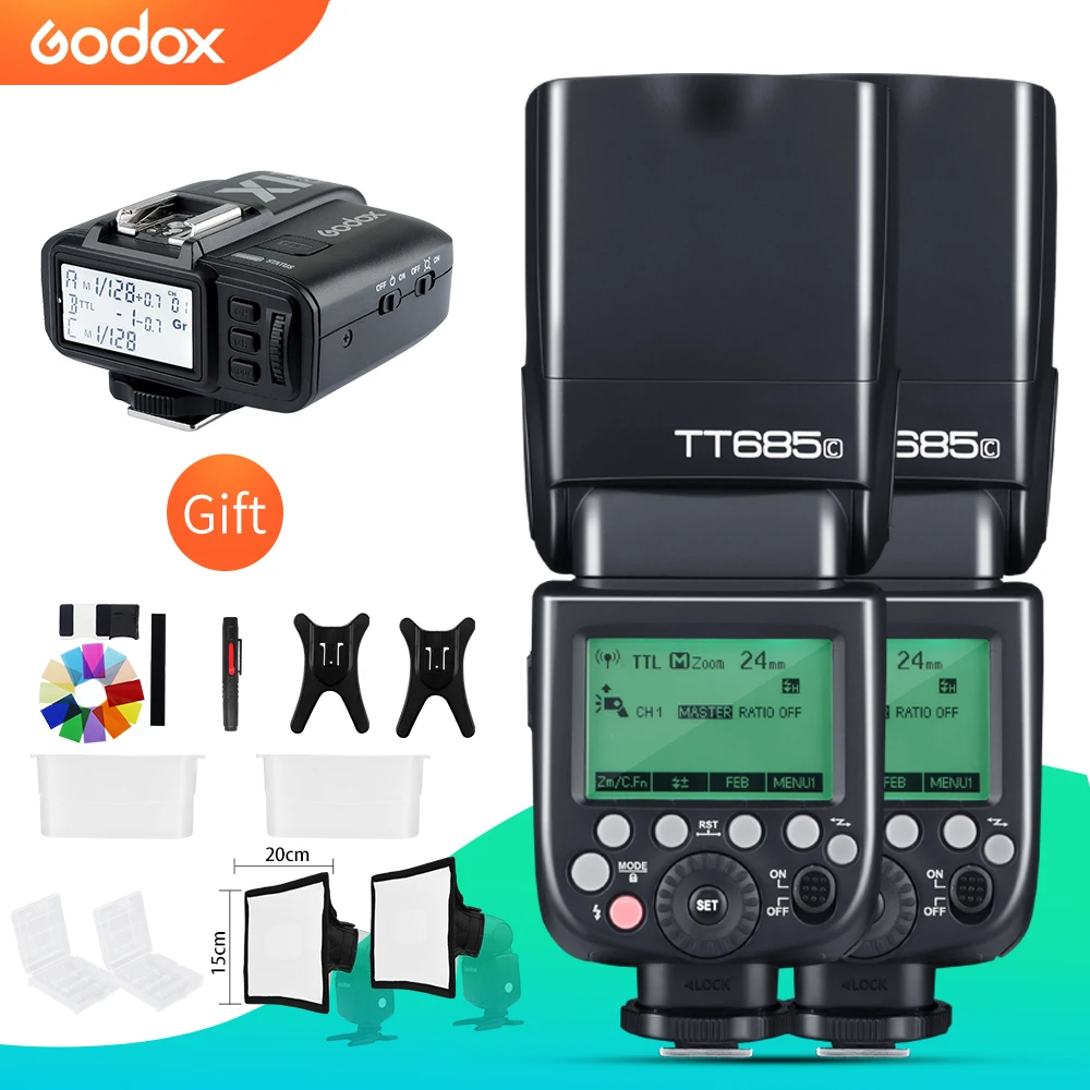 

2PCS Godox TT685C 2.4G HSS E-TTL GN60 Wireless Flashes + X1T-C TTL Trigger for Canon 1100D 1000D 7D 6D 60D 50D 600D 500D