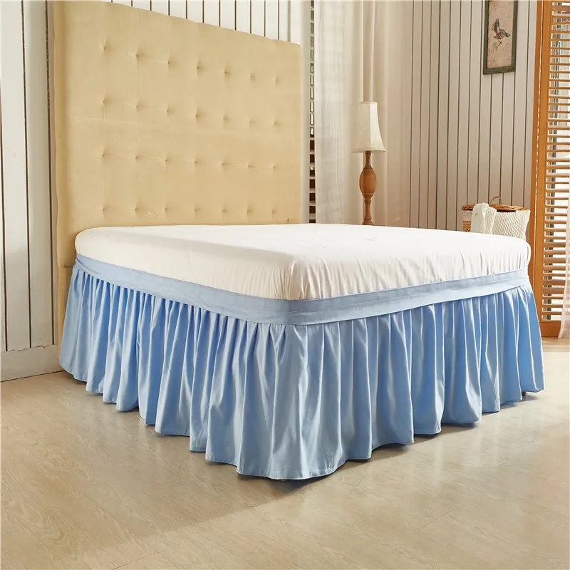 

Light Blue Solid Color Etc Elastic Bed Wrap Ruffle Bed Skirt, US Twin Queen/King, Size Polyester Fabric Soft