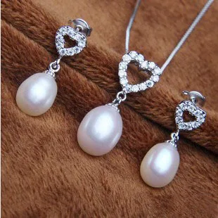 

Waterdrop natural pearls Jewelery sets Fashion pearl necklace 925 Silver earrings Heart Jewelry Wedding elegant Best Gifts