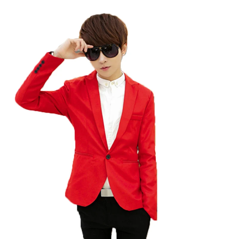 

2019 New Fashion Mens Blazer Slim Fit Suit Jacket Spring Autumn Outwear Coat Suits Slim Fit Cotton White Red Male Tops Clothes