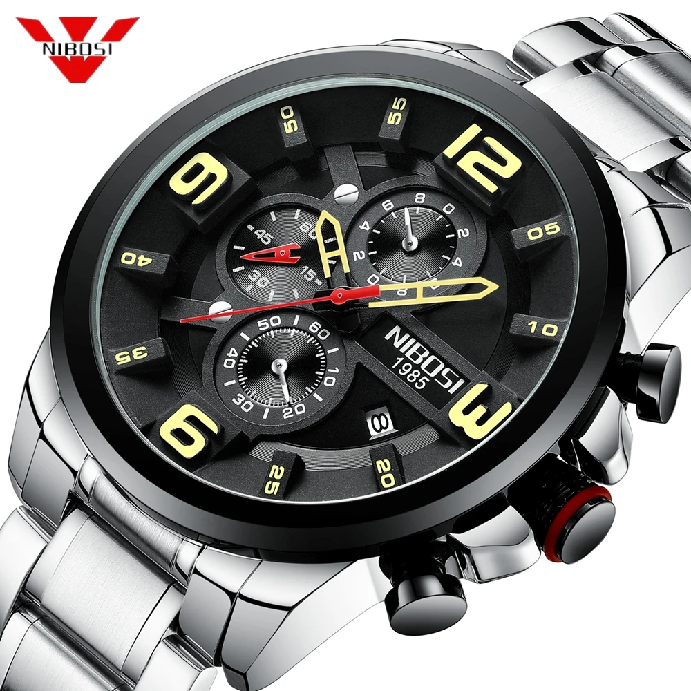 

NIBOSI Men Watch Big Dial Luxury Top Brand Quartz Wristwatch Creative Business Stainless Steel Sport Watch Men Relogio Masculino