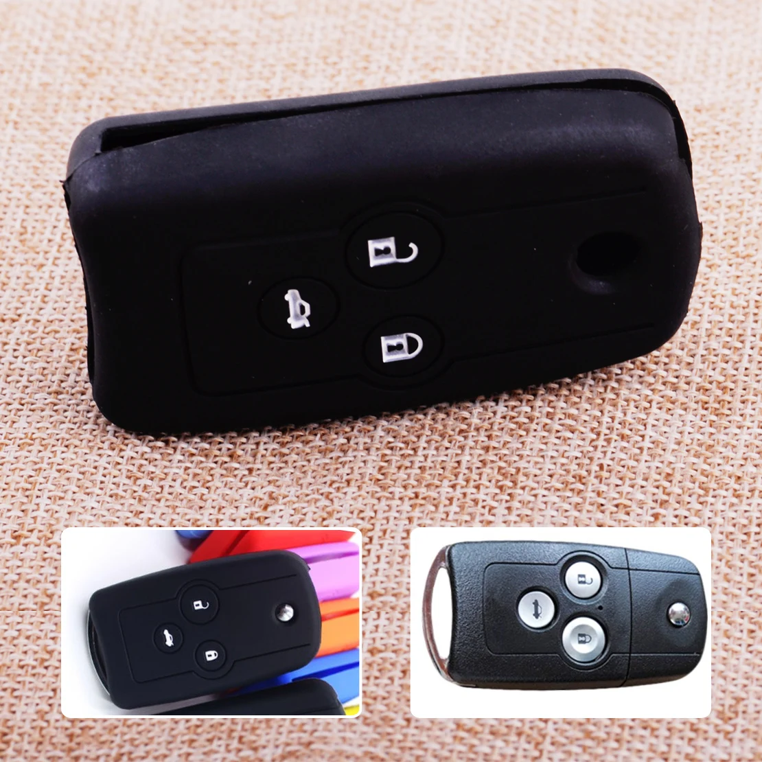 

CITALL Black 3 Buttons Silicone Flip Folding Key Cover Case Fob Shell Fit For Acura TL TSX ZDX MDX RSX