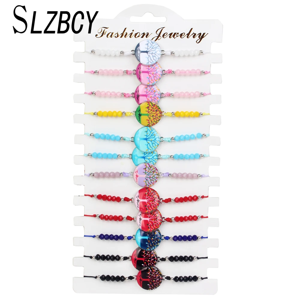 

12 pcs/set Tree of Life Charms Crystal Beads Bracelets For Women Child Handmade Adjustable Weave Rope Bracelet Wristband Jewelry