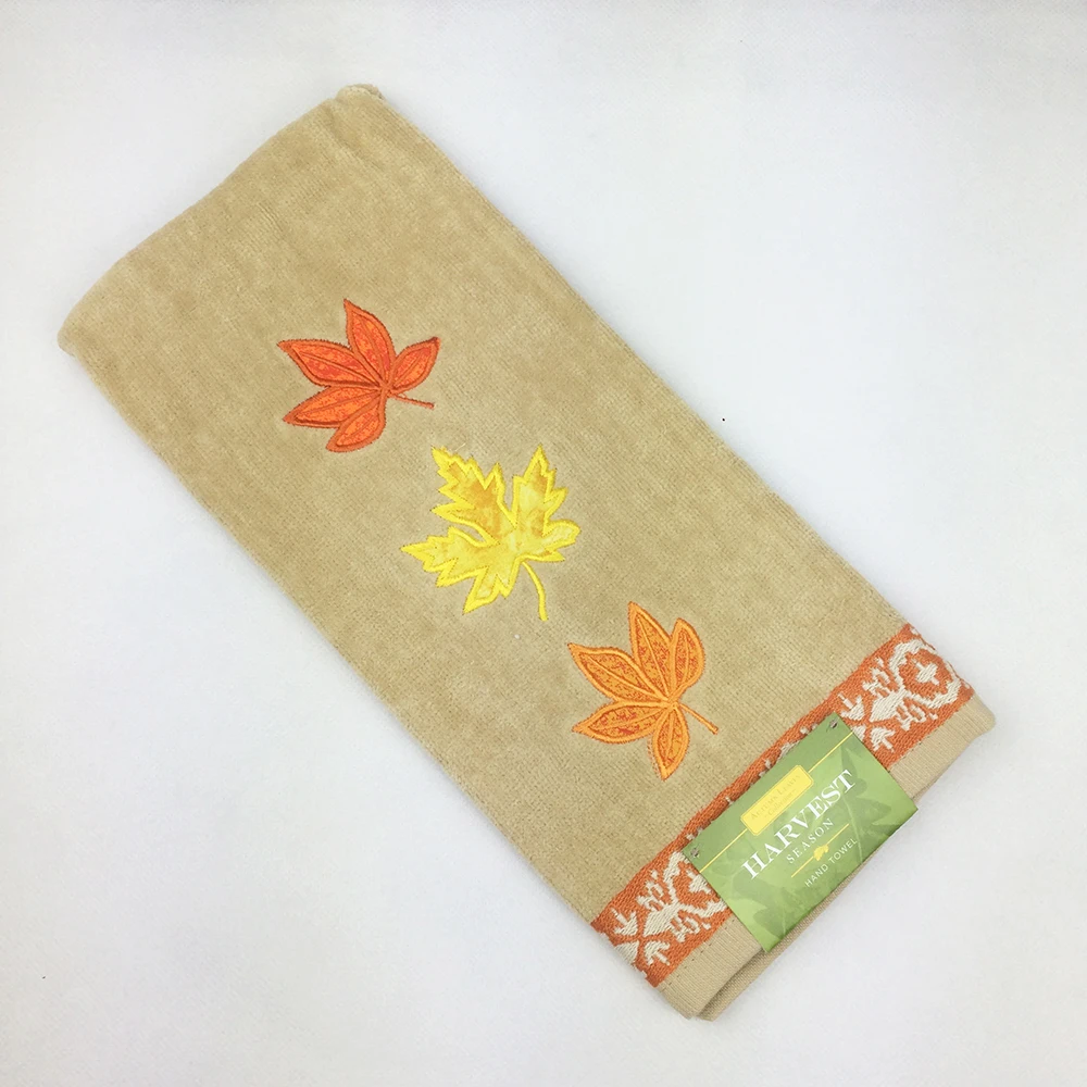 

Harvest Season Maple Leaf Embroidered Ethnic Style Thick 100% Cotton Face Towel Soft Terry Fabric Bathroom Towel