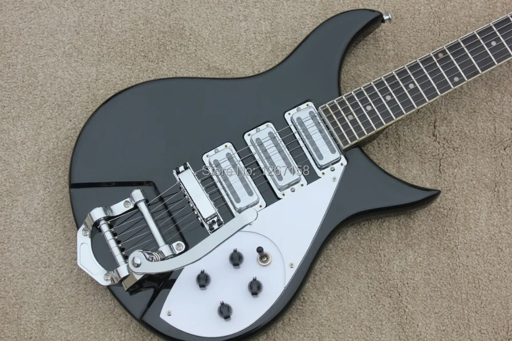 

BLACK Rick330style electric guitar bigsby style tail piece 3 x Toaster style pickups Free shipping direct from factory