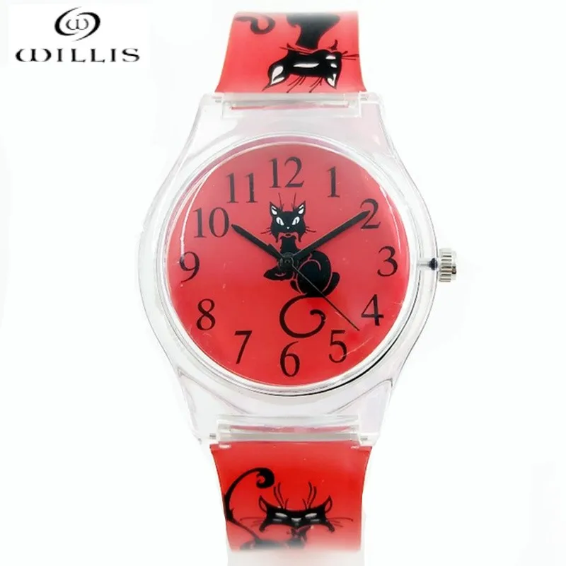 

Women Brand Quartz WILLIS Fashionable Watches Cat Design Water Resistant Analog Ultrathin Silicone Band waterproof WristWatches