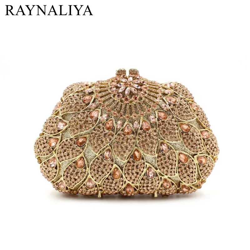 

Evening Bags Women's Luxury Gold Crystal Diamond Day Clutches Handbags Bride Wedding Party Purse New Designer SMYZH-E0322