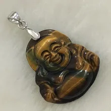 Unsex ручная резьба натуральный тигровый глаз камень Будда статуя счастливый кулон