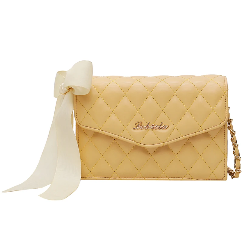 

Elegant Female Ribbon Bow Flap Square Bag 2019 Fashion New Quality Leather Women's Handbag Lattice Chain Shoulder Messenger Bag