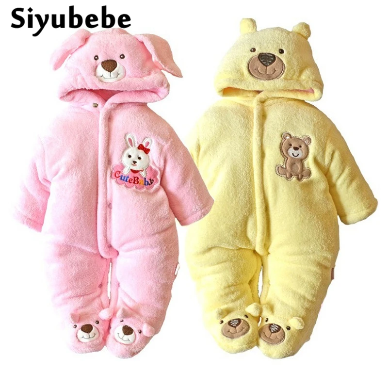 Bebé recién nacido Ropa de Coral polar cálido invierno Niño Rompers Cartoon ropa infantil Meninas oso abajo Snowsuit Bebe mono