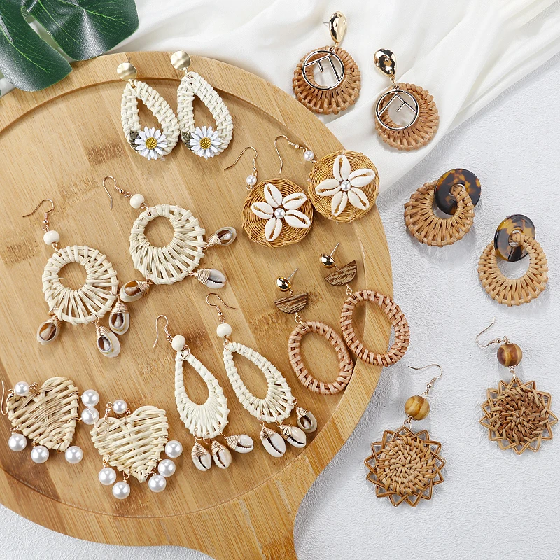 AENSOA Bohemia Handmade Geometric Rattan Straw Weave Knit Vine Drop Earrings For Women Korea Earring Party Jewelry Wholesale AENSOA Bohemia Handmade Geometric Rattan Straw Weave Knit Vine Drop Earrings For Women Korea Earring Party Jewelry Wholesale