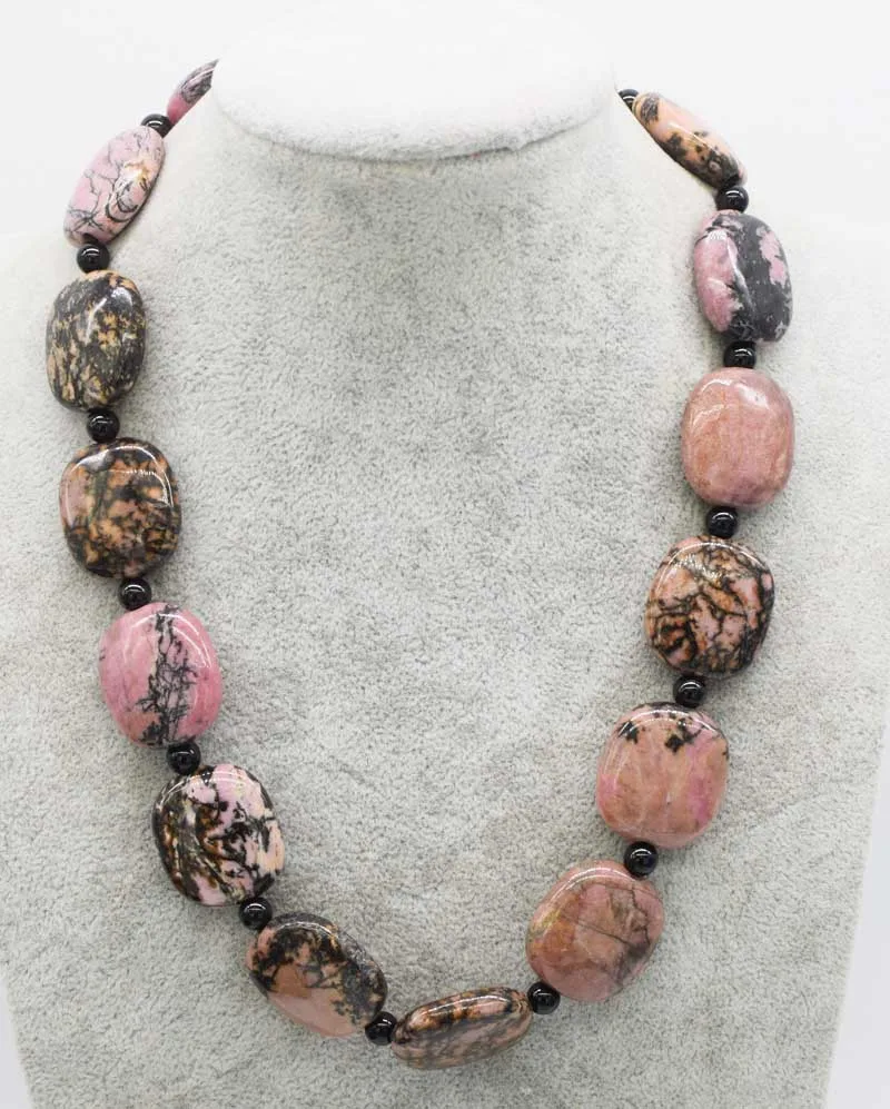 

Розовый Rhodochrosite квадратный 25 мм черный Агат Круглый 6 мм ожерелье 20 дюймов оптовая продажа бусы природа FPPJ женщина 2018