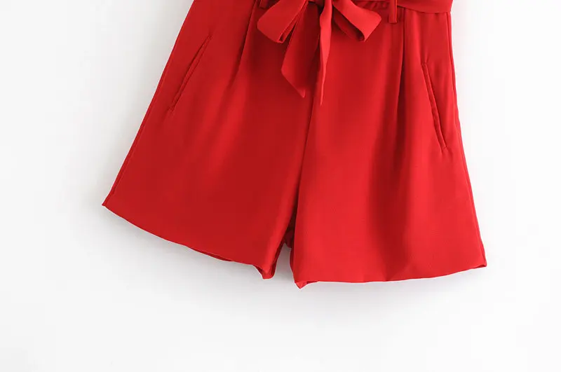 Офисный женский летний маленький костюм для отдыха, Красный Тонкий Блейзер, куртка с высокой талией, прямые шорты, деловая работа, комплект из двух предметов