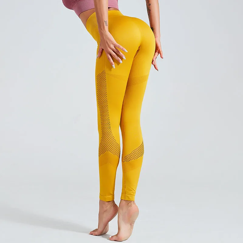 Новые модные однотонные леггинсы для фитнеса, сексуальные штаны с высокой талией, быстросохнущие бесшовные легинсы для тренировки - Цвет: NS6059 yellow