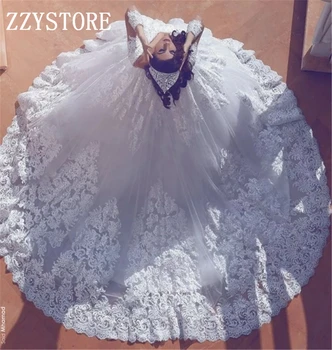 شراءفستان زفاف عروس فاخر من Vestido Casamento بفتحة رقبة على شكل حرف V ، فستان زفاف عروس مقاس كبير موديل 2019