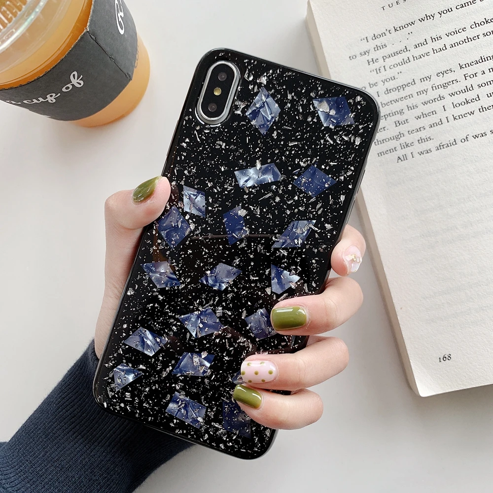 Luxury Shiny Silver Foil Black Marble Phone Case For iphone X 7 7plus 6/6S Plus 8 8plus XR XS Max Soft TPU Glitter Back Cover |